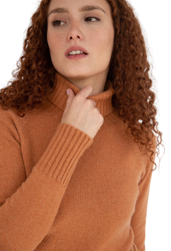 Eva -Pullover dolcevita 100% Cashmere arancione