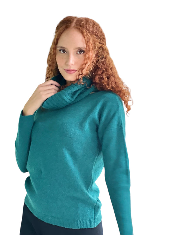 Elena - Pullover Donna verde ottanio con collo amovibile 100% Cashmere
