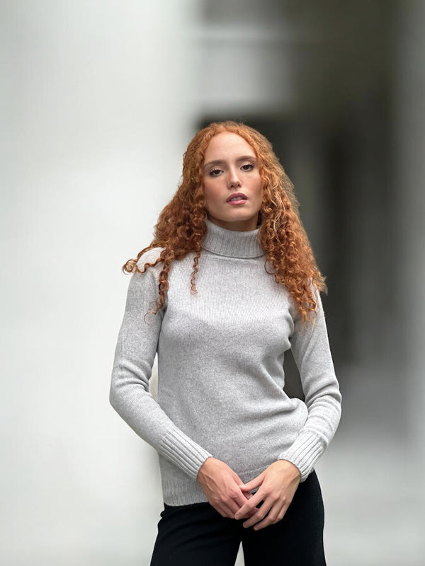 Eva -Pullover dolcevita 100% Cashmere grigio perla