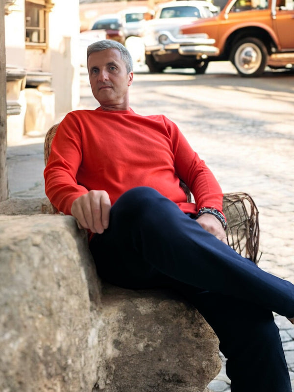 Sergio pullover girocollo 100% Cashmere - Arancio