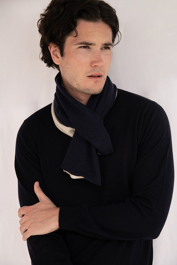 Scaldacollo double face 100%cashmere blu/beige